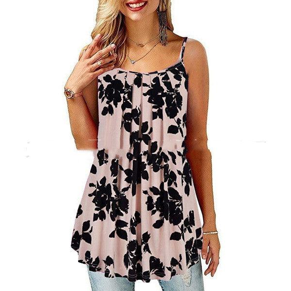 Women's Printed Pleated Wide Hem Loose Camisole - Arryna Clothing