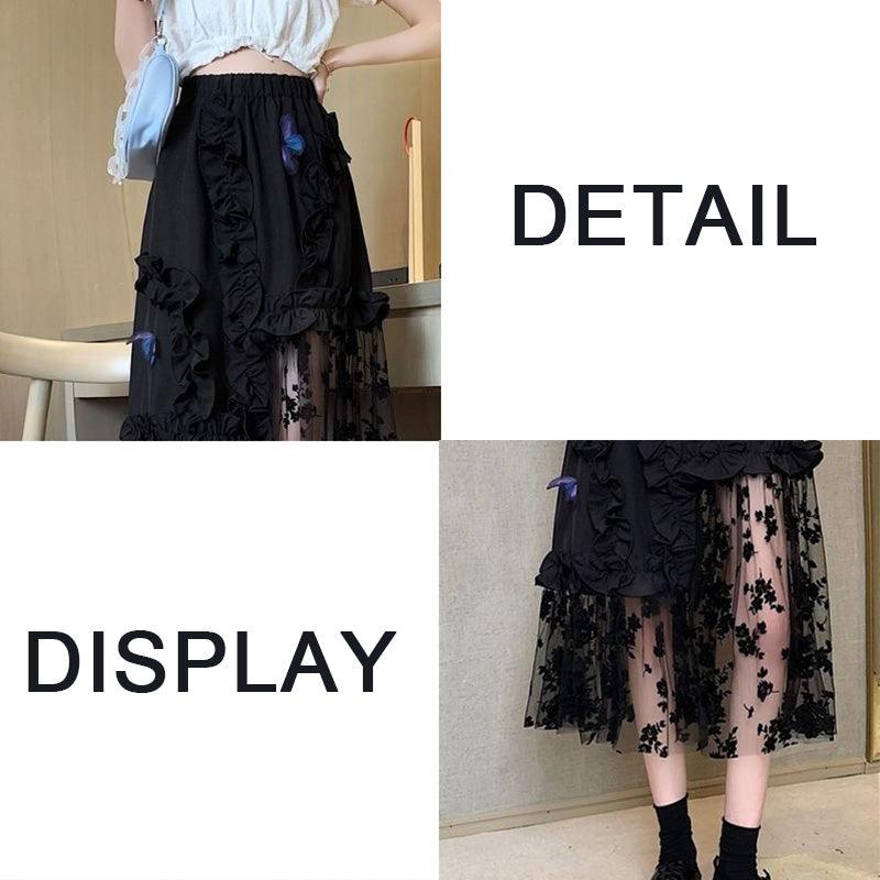 Black Lace Patchwork Skirt - Arryna Clothing