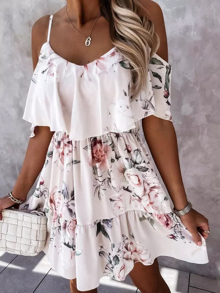 Off Shoulder Floral Mini Dress - Arryna Clothing