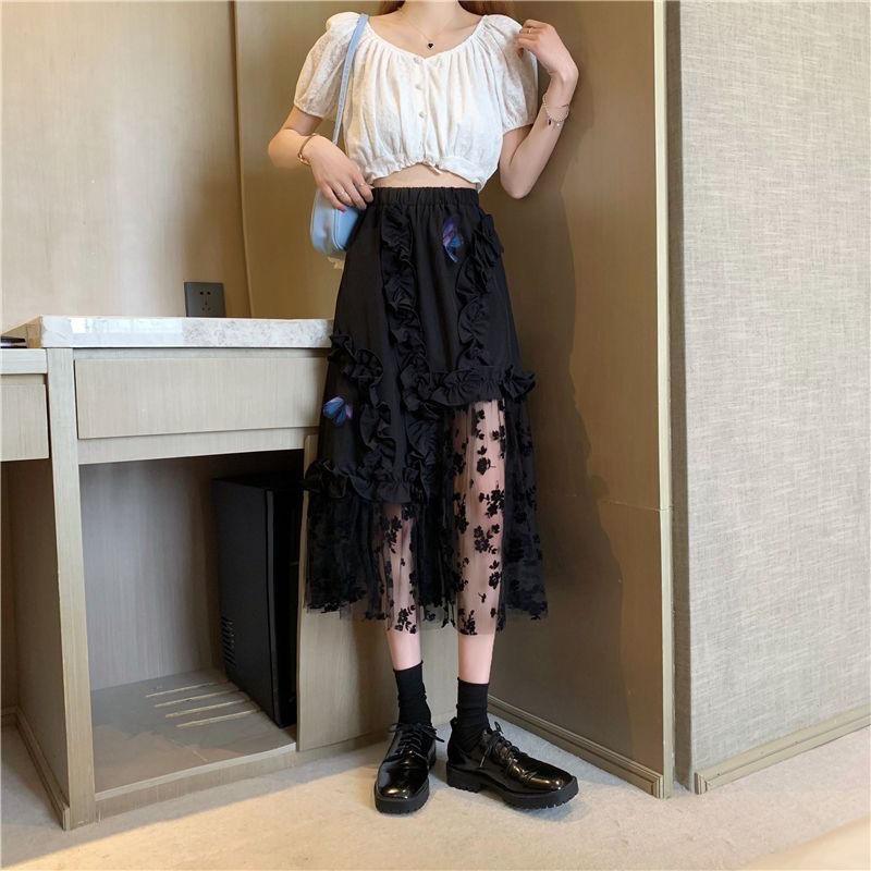 Black Lace Patchwork Skirt - Arryna Clothing