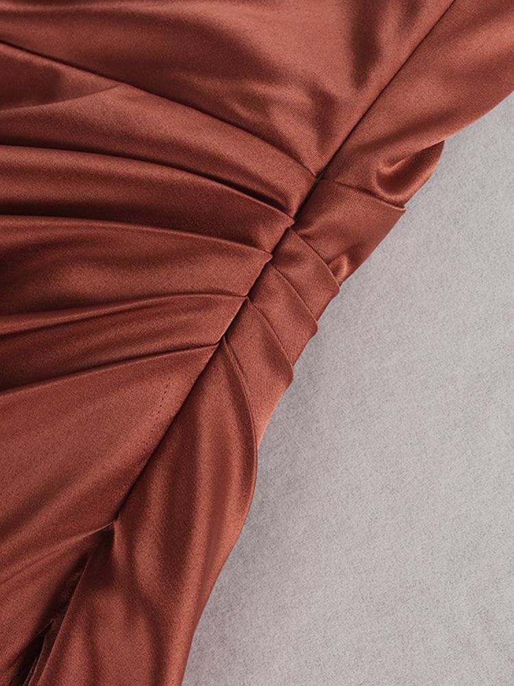 Midi Satin Dress Split Adjustable Strap - Arryna Clothing