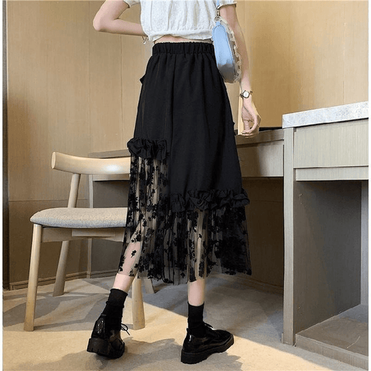 Black Lace Patchwork Skirt - Arryna Clothing